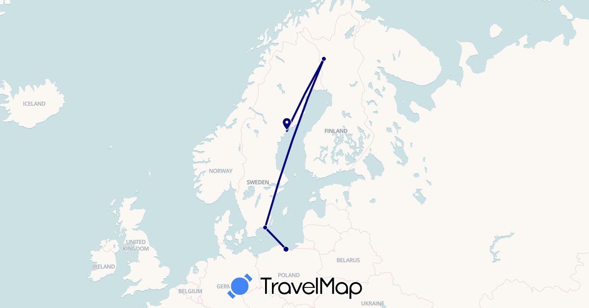 TravelMap itinerary: driving in Finland, Poland, Sweden (Europe)